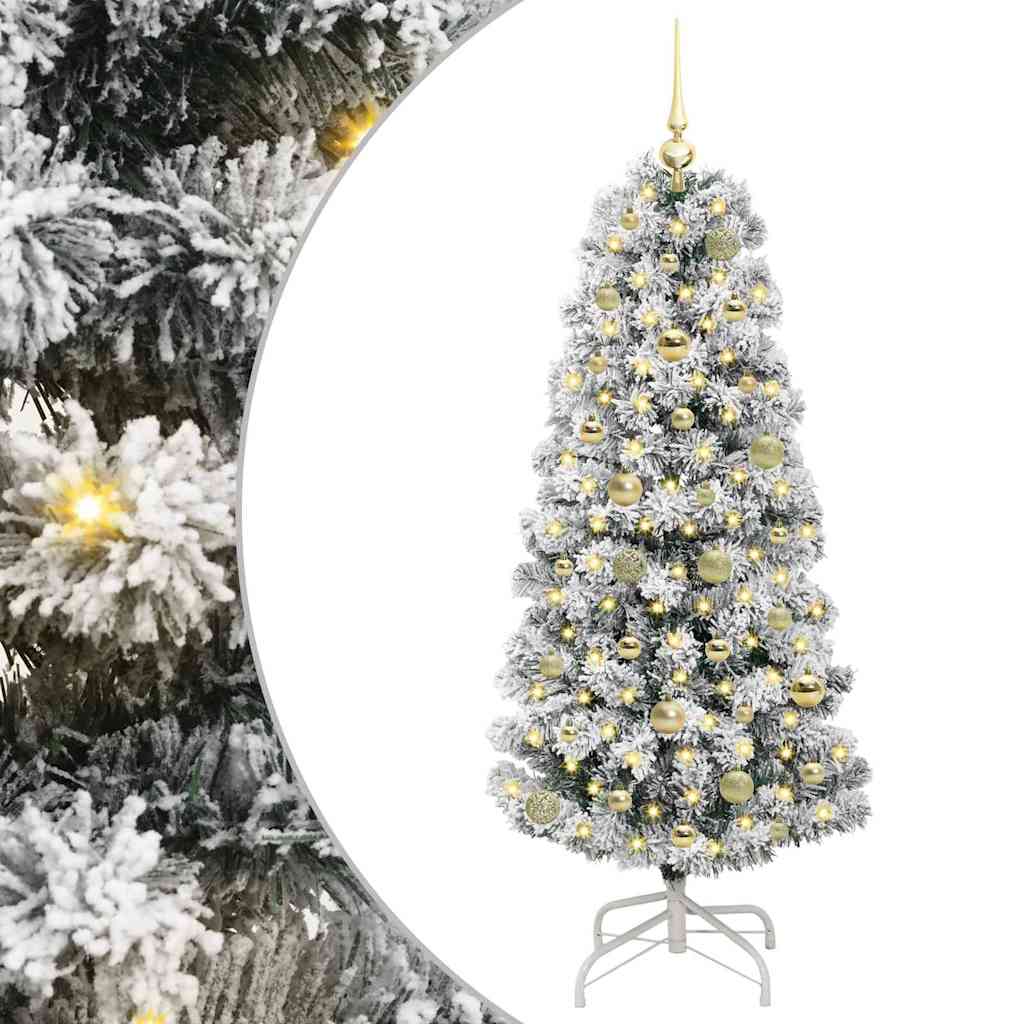 Kunstigt Hinged Juletræ med 150 LED'er Grøn og Hvid 150 cm