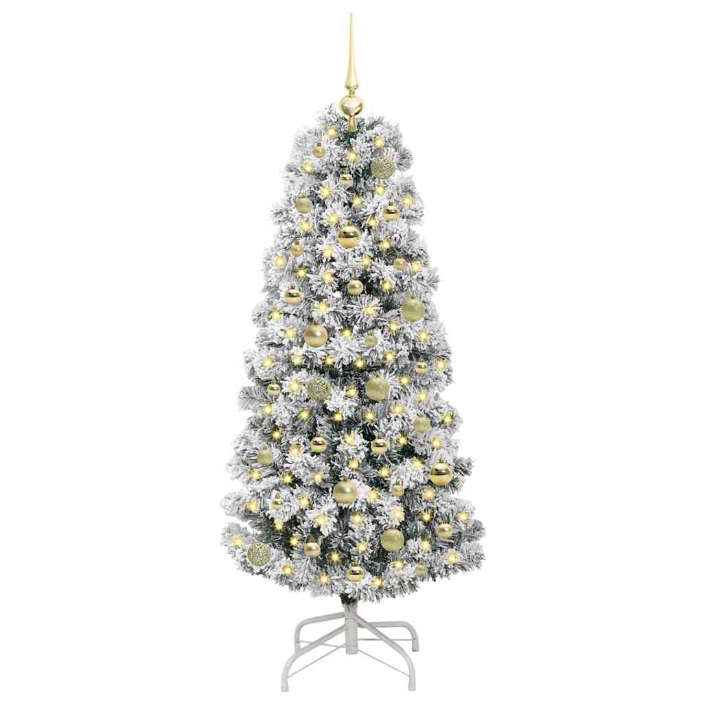 Kunstigt Hinged Juletræ med 150 LED'er Grøn og Hvid 150 cm