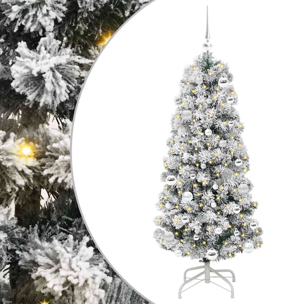 Kunstigt Hinged Juletræ med 150 LED'er Grøn og Hvid 150 cm
