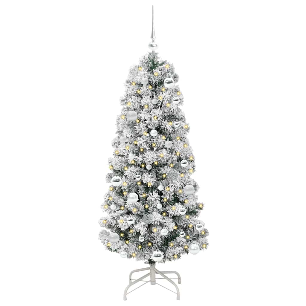 Kunstigt Hinged Juletræ med 150 LED'er Grøn og Hvid 150 cm