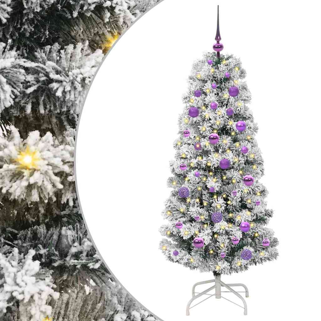 Kunstigt Hinged Juletræ med 150 LED'er Grøn og Hvid 150 cm