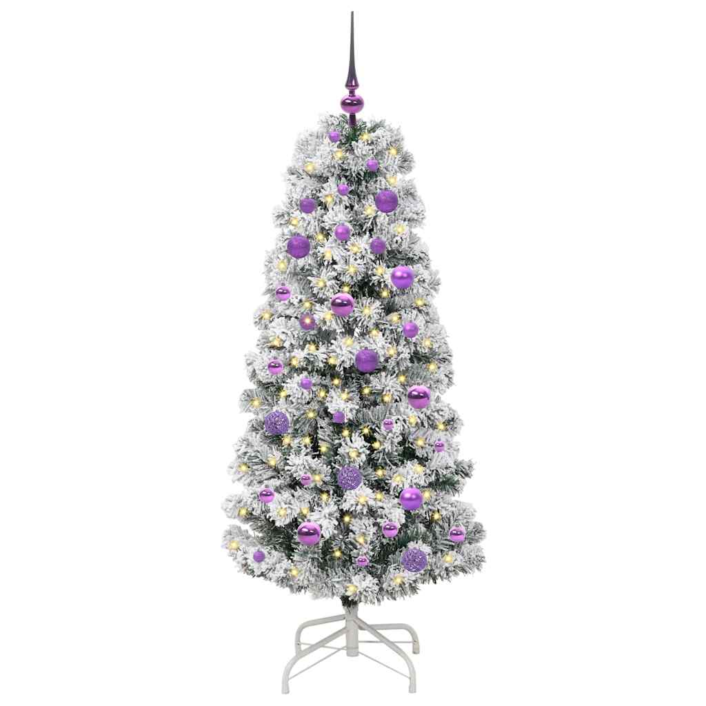 Kunstigt Hinged Juletræ med 150 LED'er Grøn og Hvid 150 cm