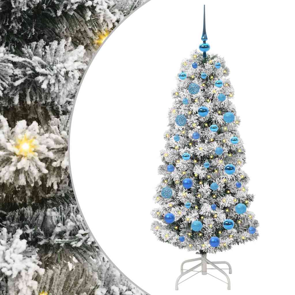 Kunstigt Hinged Juletræ med 150 LED'er Grøn og Hvid 150 cm