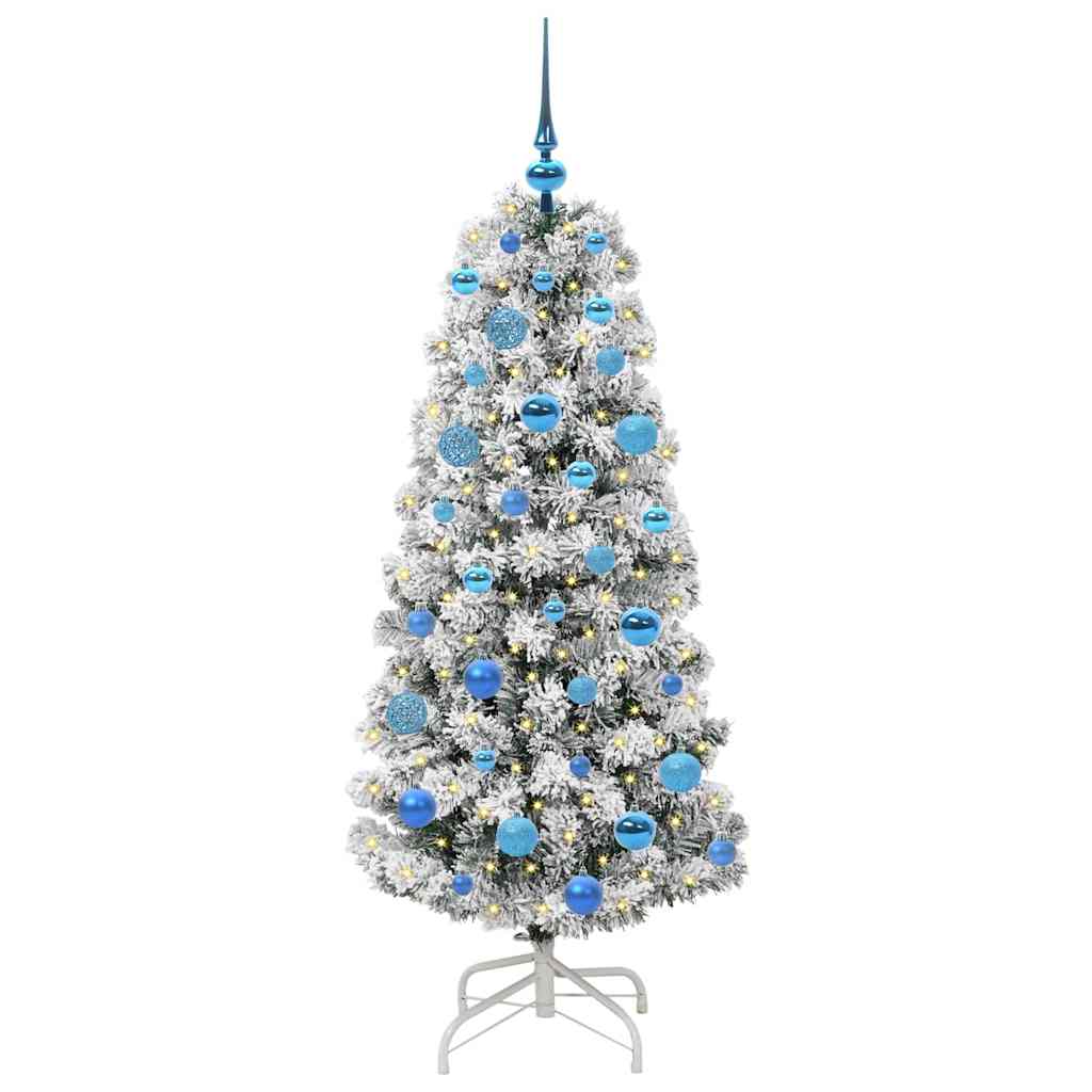 Kunstigt Hinged Juletræ med 150 LED'er Grøn og Hvid 150 cm