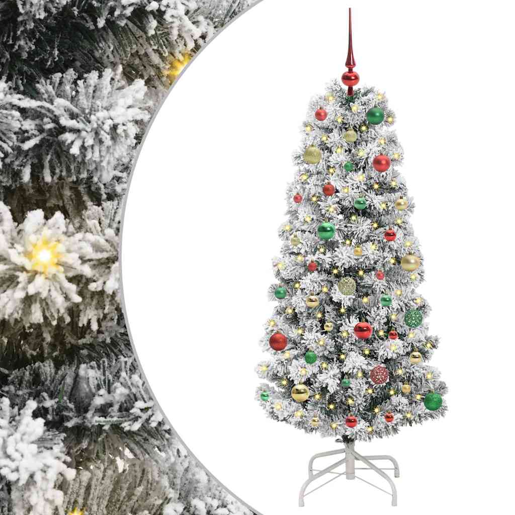 Kunstigt Hinged Juletræ med 150 LED'er Grøn og Hvid 150 cm