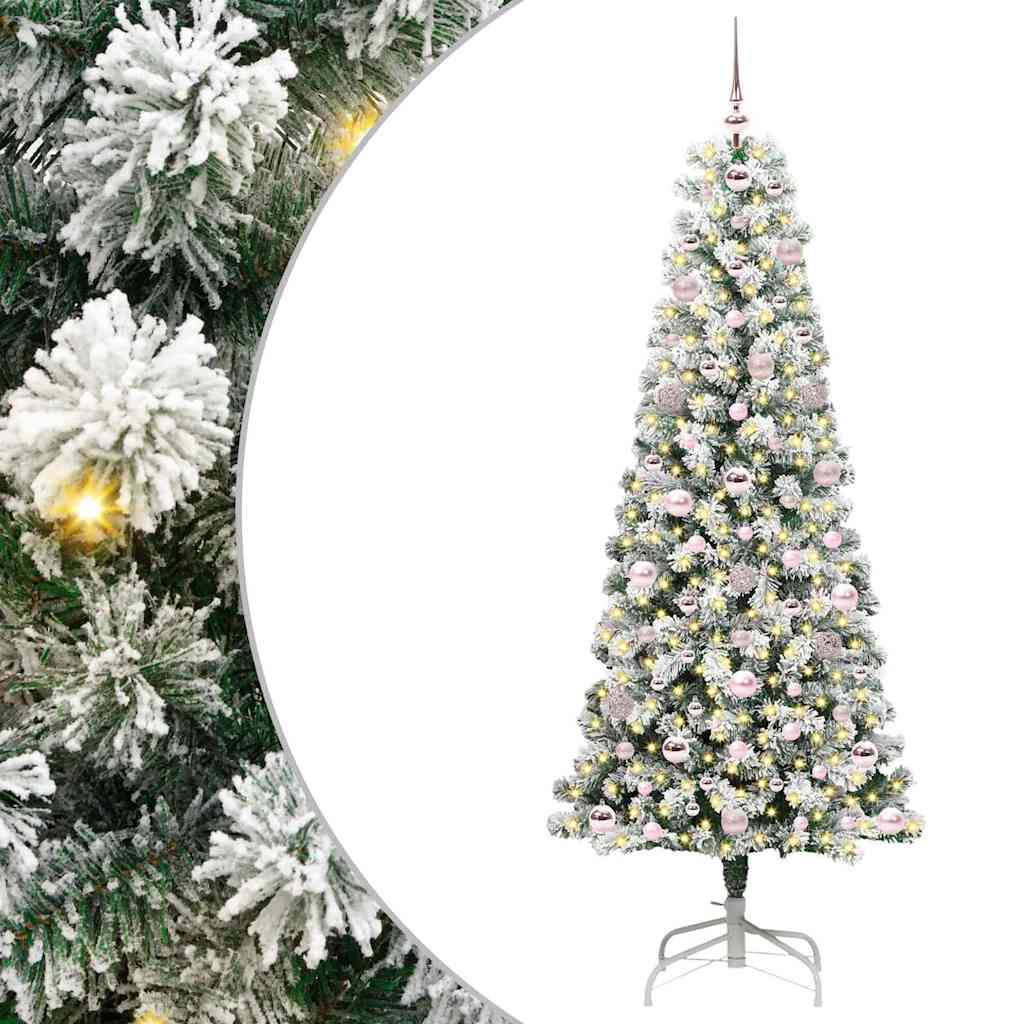 Kunstigt Hinged Juletræ med 300 LED'er Grøn og Hvid 180 cm