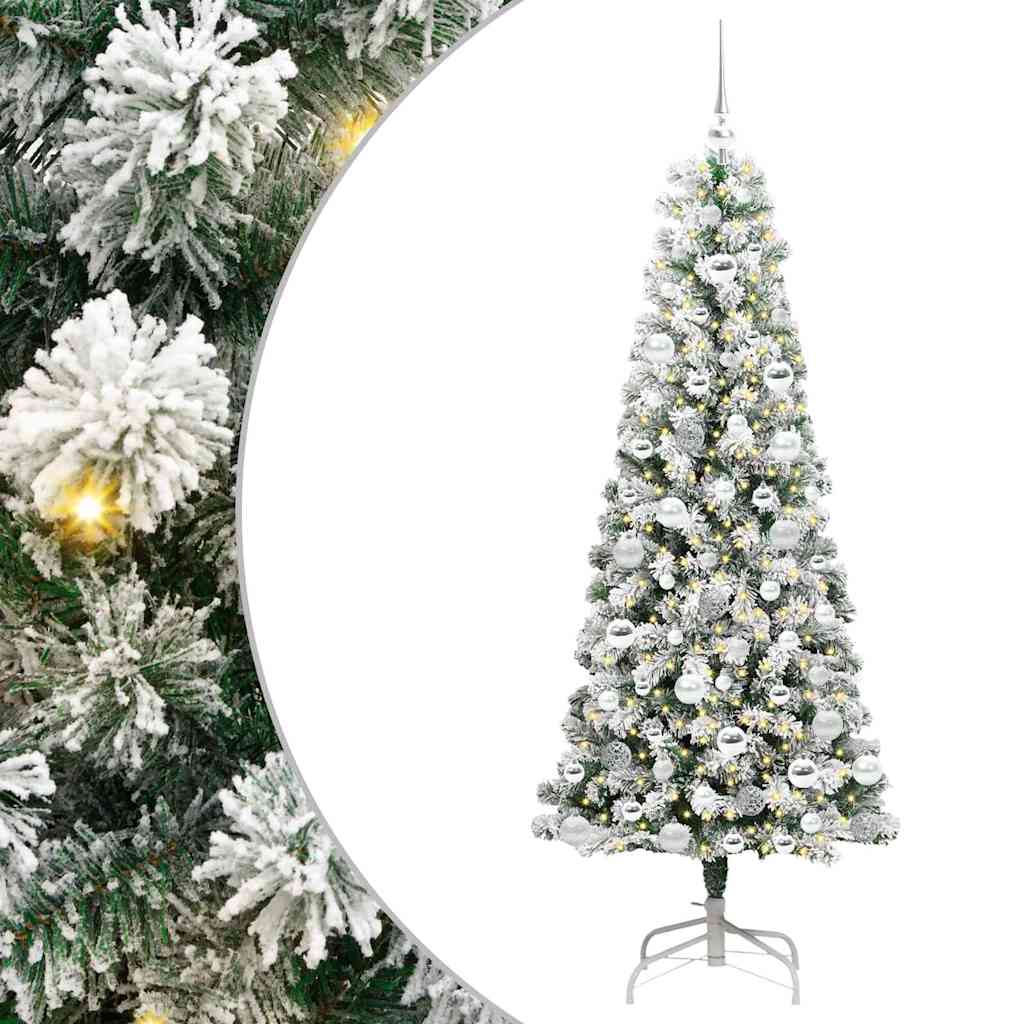 Kunstigt Hinged Juletræ med 300 LED'er Grøn og Hvid 180 cm