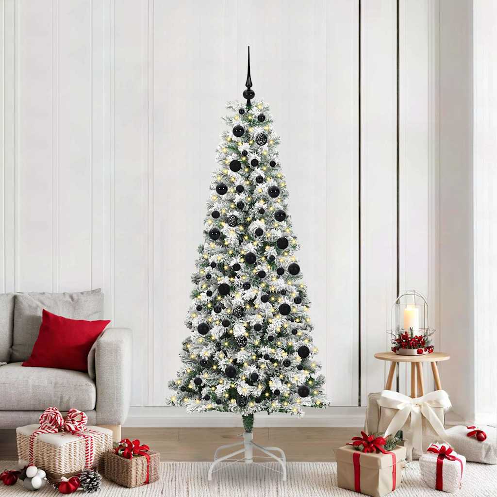 Kunstigt Hinged Juletræ med 300 LED'er Grøn og Hvid 210 cm