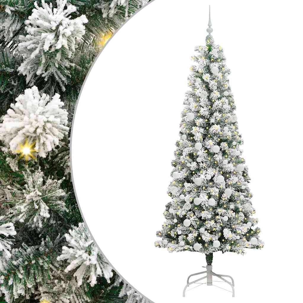 Kunstigt Hinged Juletræ med 300 LED'er Grøn og Hvid 210 cm