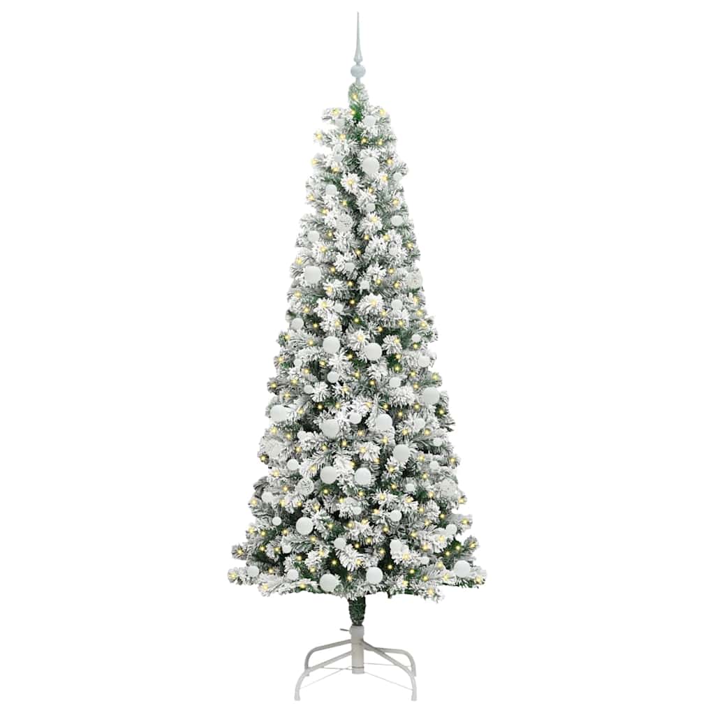 Kunstigt Hinged Juletræ med 300 LED'er Grøn og Hvid 210 cm