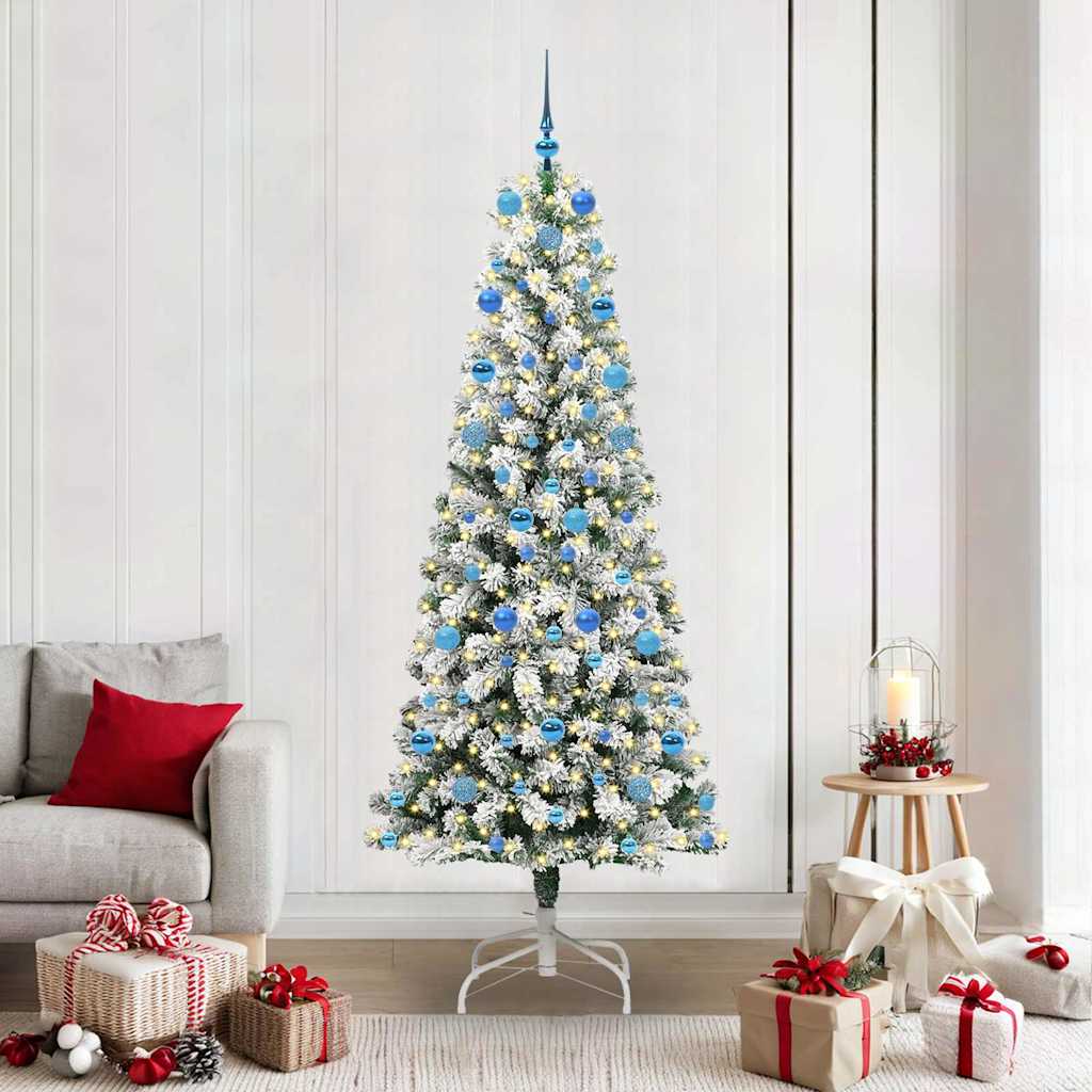 Kunstigt Hinged Juletræ med 300 LED'er Grøn og Hvid 210 cm
