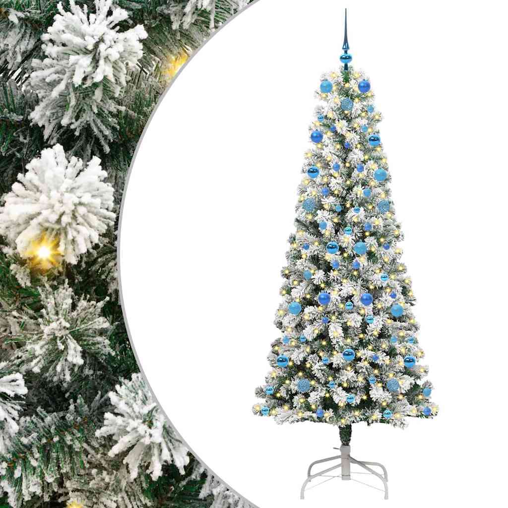 Kunstigt Hinged Juletræ med 300 LED'er Grøn og Hvid 210 cm