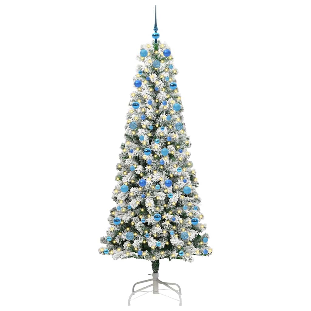 Kunstigt Hinged Juletræ med 300 LED'er Grøn og Hvid 210 cm