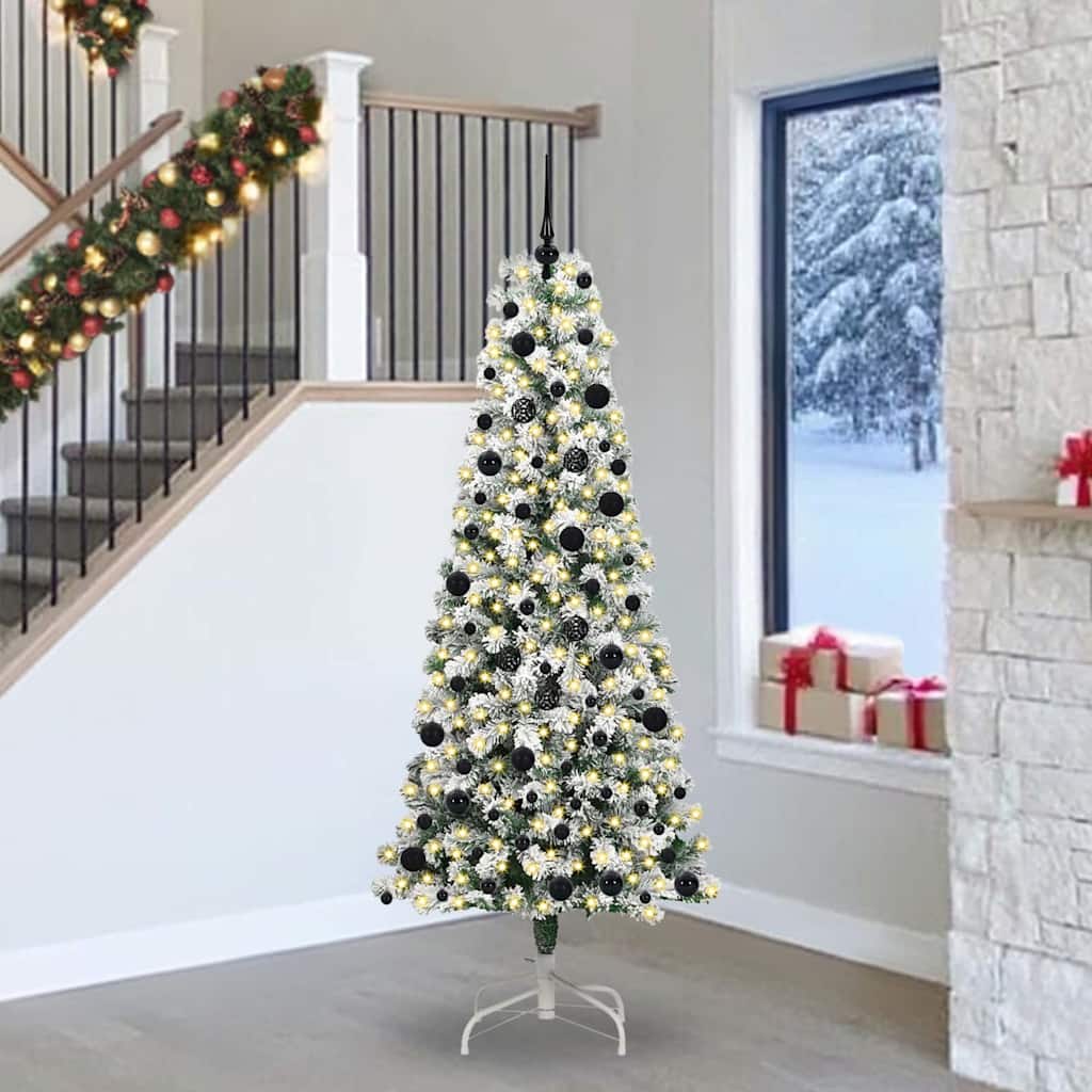 Kunstigt Hinged Juletræ med 300 LED'er Grøn og Hvid 240 cm