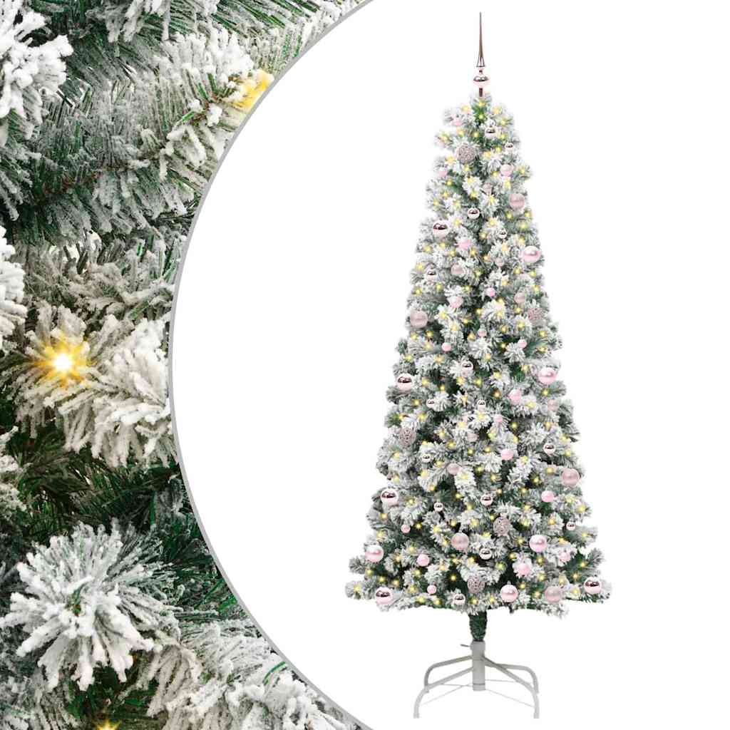 Kunstigt Hinged Juletræ med 300 LED'er Grøn og Hvid 240 cm