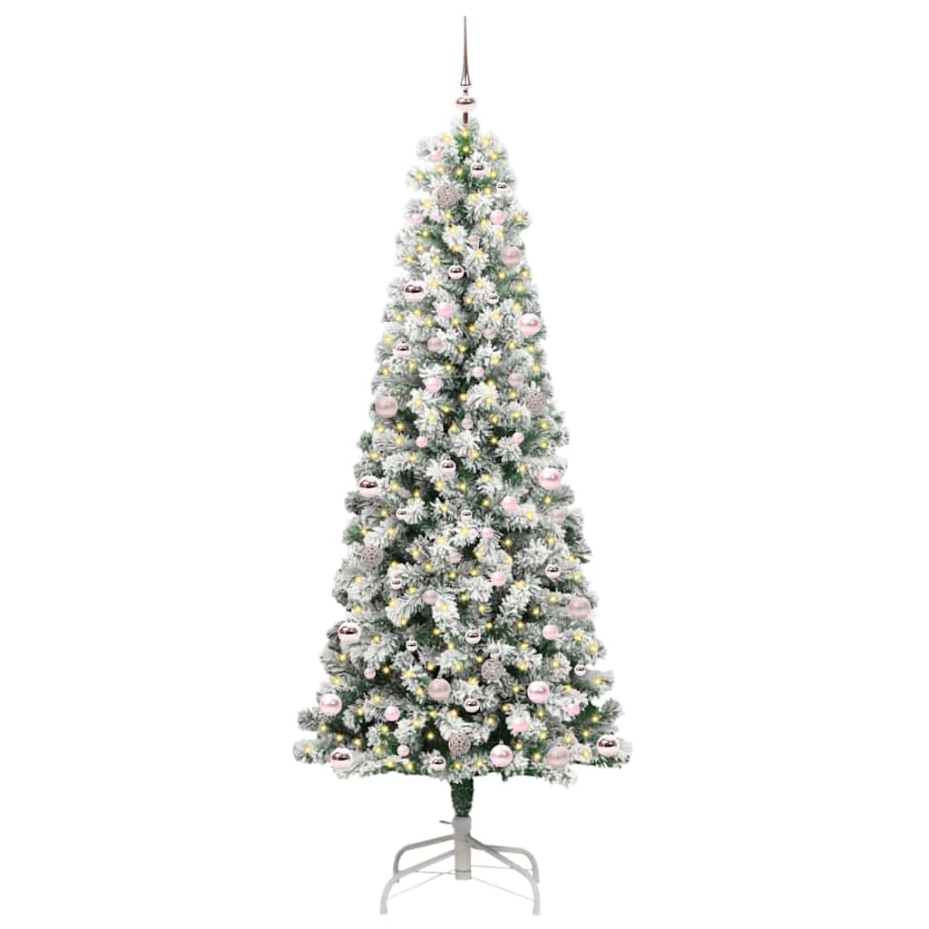 Kunstigt Hinged Juletræ med 300 LED'er Grøn og Hvid 240 cm