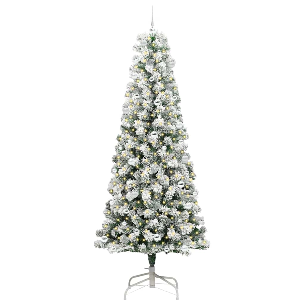Kunstigt Hinged Juletræ med 300 LED'er Grøn og Hvid 240 cm