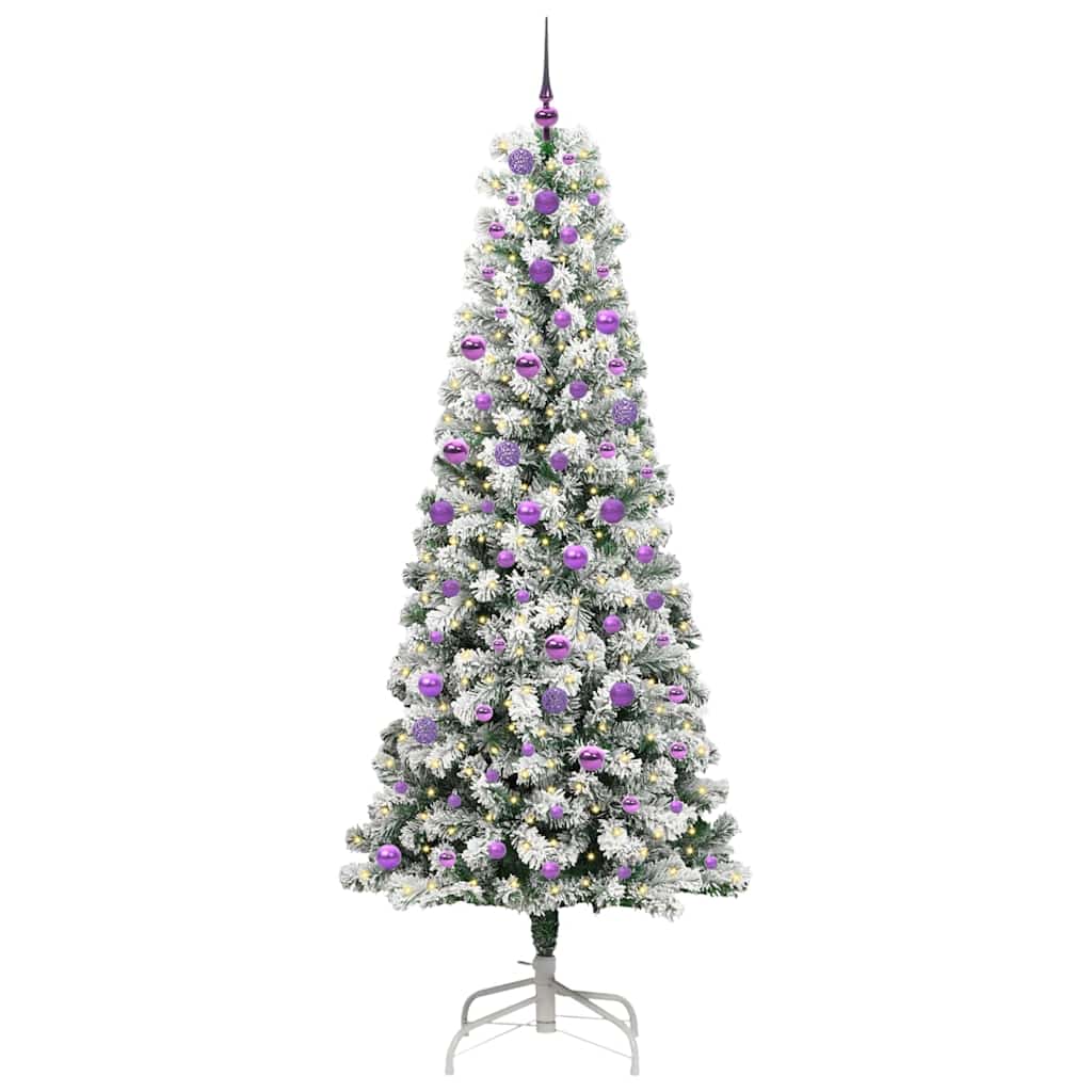 Kunstigt Hinged Juletræ med 300 LED'er Grøn og Hvid 240 cm