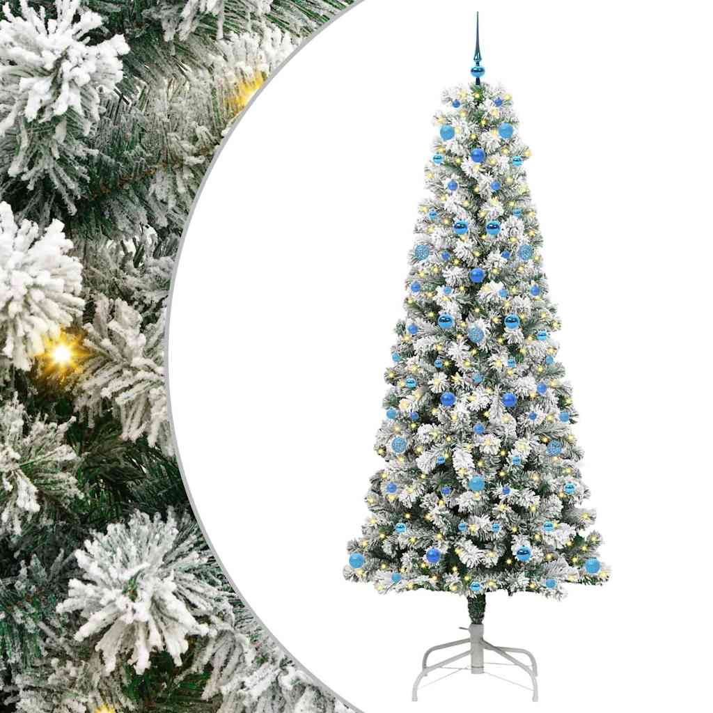 Kunstigt Hinged Juletræ med 300 LED'er Grøn og Hvid 240 cm