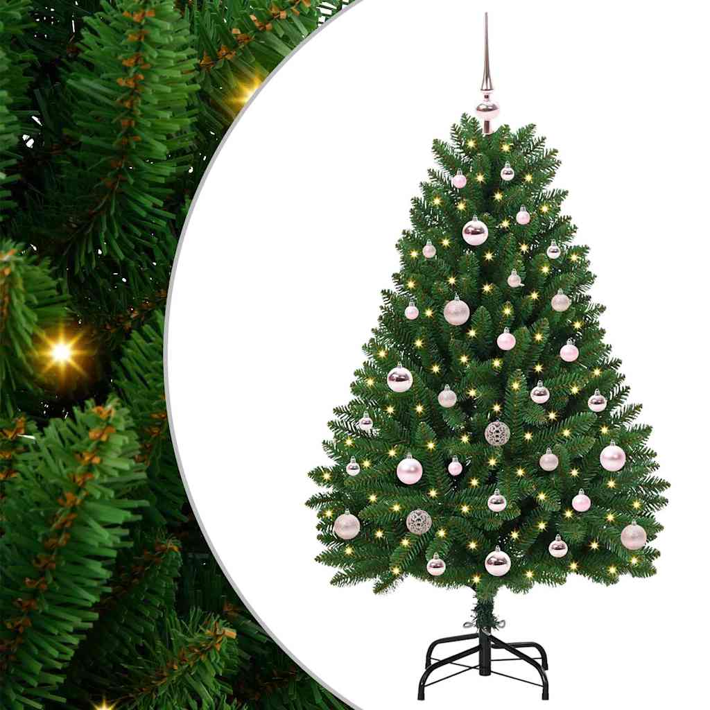 Kunstigt juletræ med 150 LED'er Grøn 120 cm PVC og metal