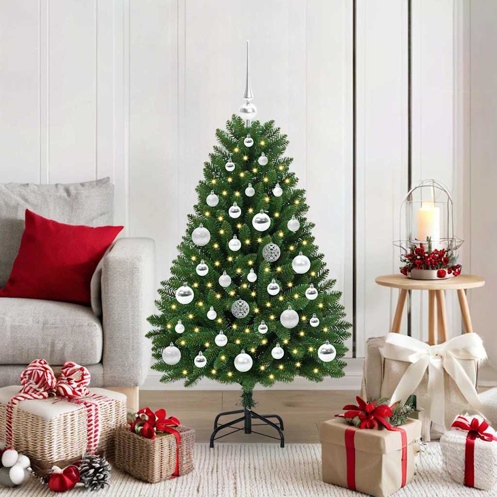 Kunstigt juletræ med 150 LED'er Grøn 120 cm PVC og metal