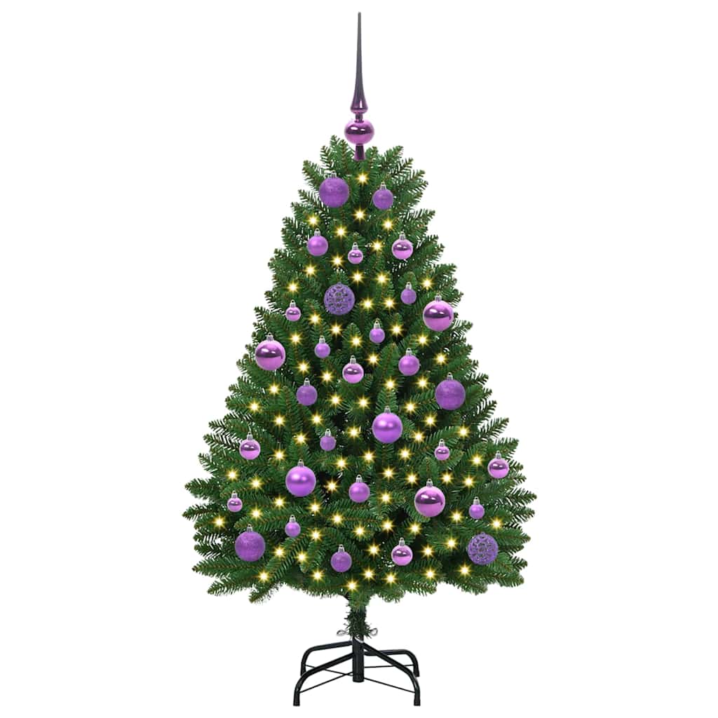 Kunstigt juletræ med 150 LED'er Grøn 120 cm PVC og metal