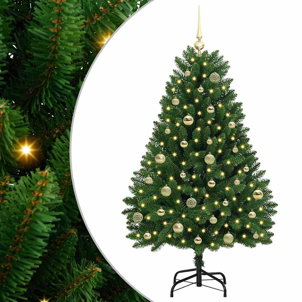 Kunstigt juletræ med 150 LED'er Grøn 150 cm PVC og metal