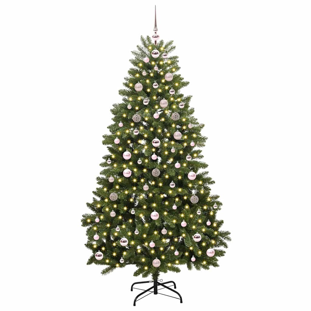 Kunstigt juletræ med 300 LED'er Grøn 180 cm PVC og metal
