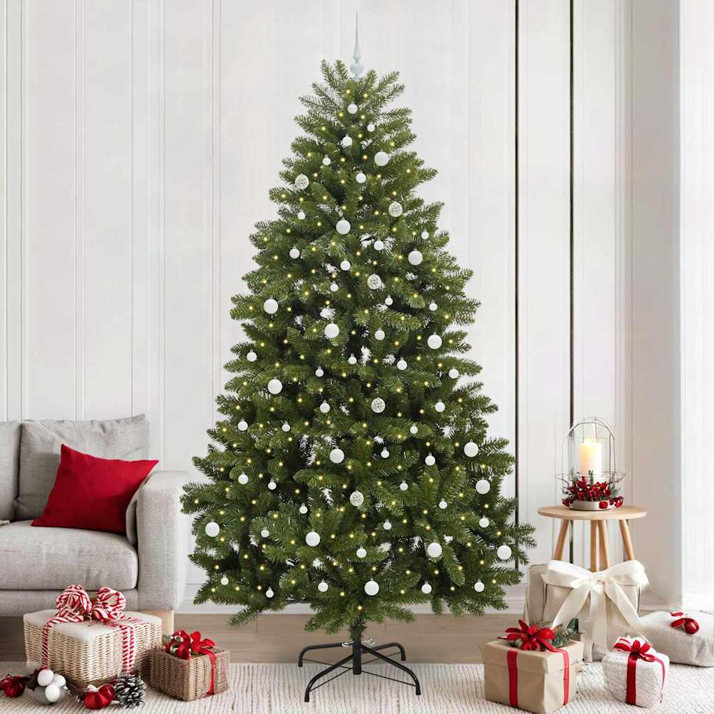 Kunstigt juletræ med 300 LED'er Grøn 240 cm PVC og metal