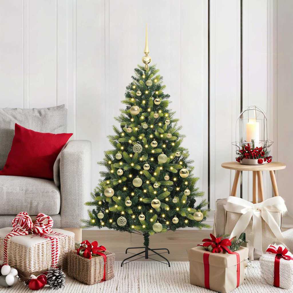 Kunstig hængslet juletræ med 150 LED-lys Grøn 120 cm PVC og PE