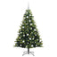 Kunstig hængslet juletræ med 150 LED-lys Grøn 150 cm PVC og PE
