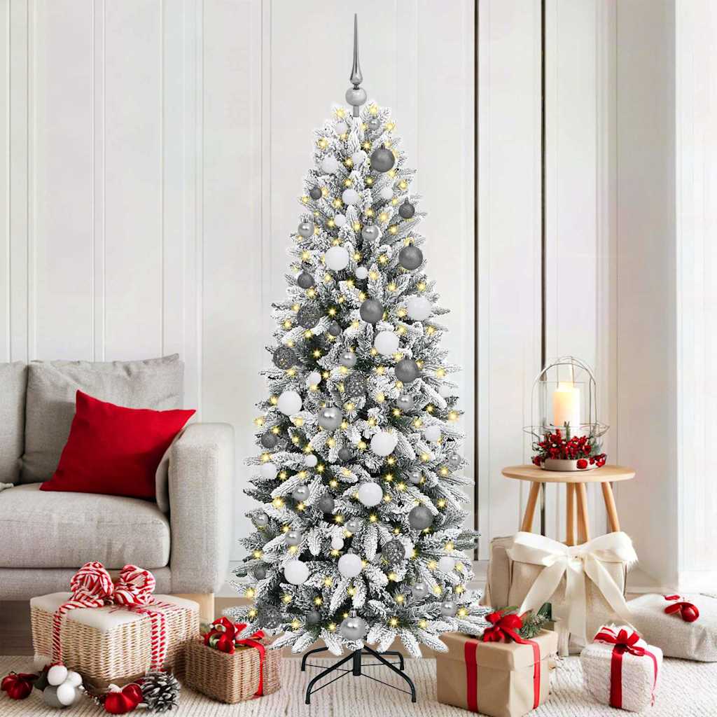 Kunstigt juletræ Hvid 180 cm PVC og Plast og Stål og PE