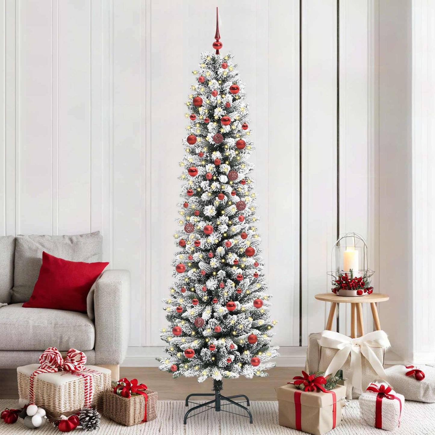 Kunstigt juletræ med stativ Hvid 210 cm PVC og metal og plast