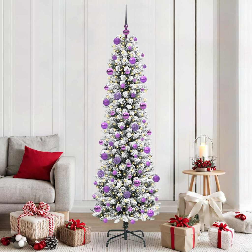 Kunstigt juletræ med stativ Hvid 210 cm PVC og metal og plast