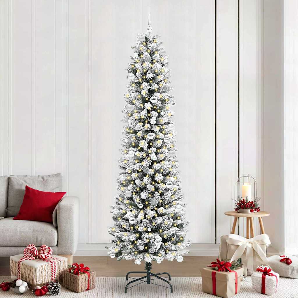 Kunstigt juletræ med stativ Hvid 240 cm PVC og metal og plast