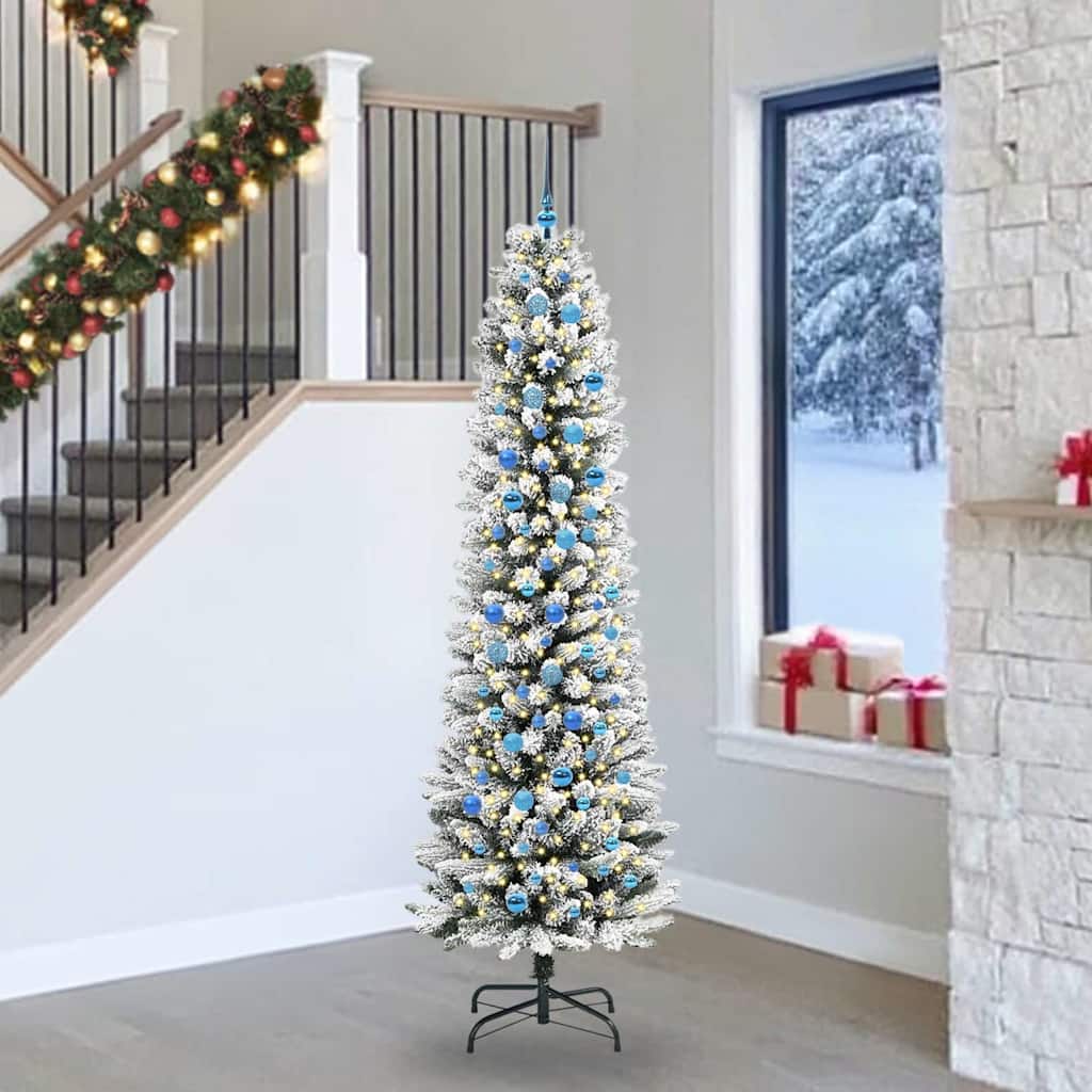 Kunstigt juletræ med stativ Hvid 240 cm PVC og metal og plast