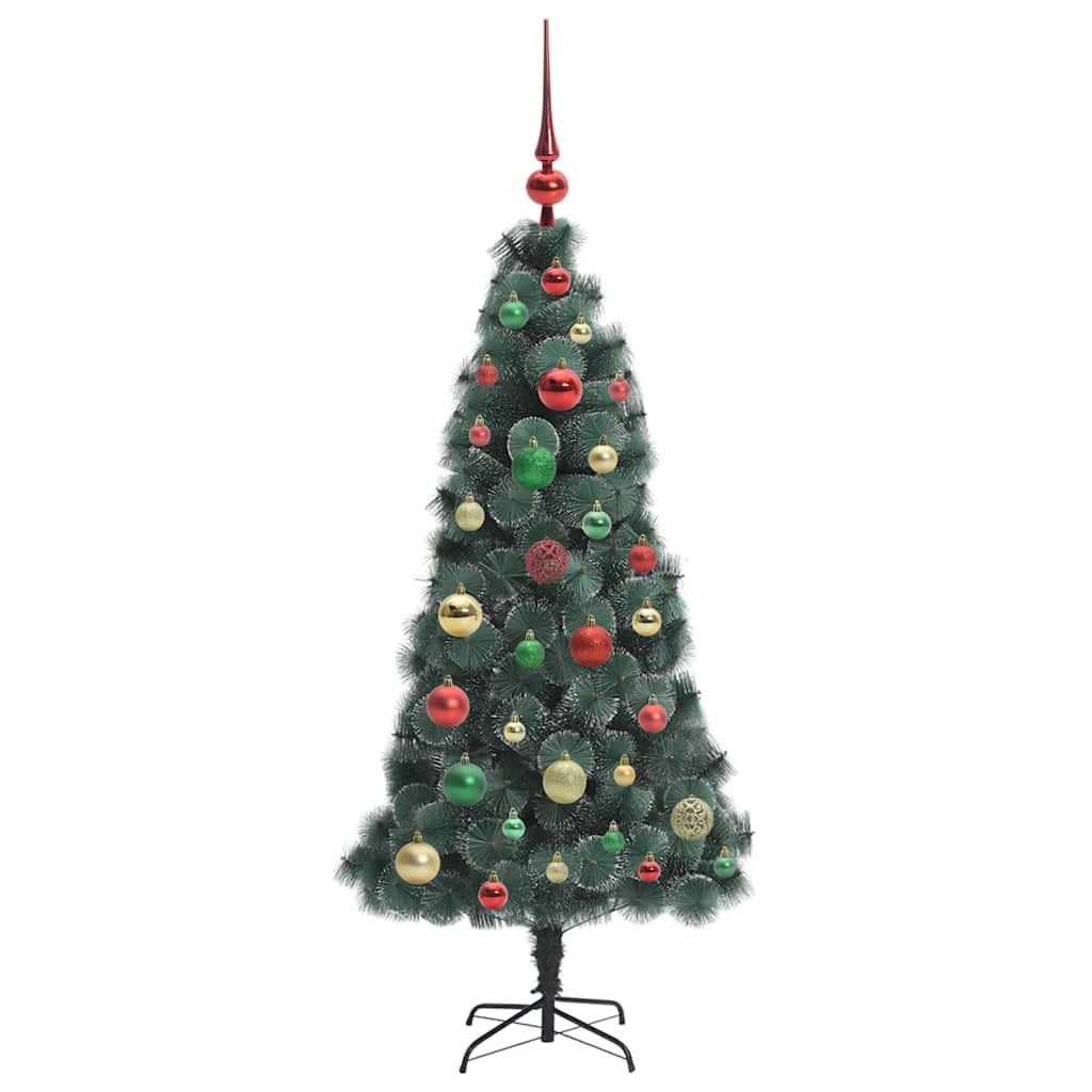 Kunstigt præ-belyset juletre med boldsæt Grøn 120 cm PET