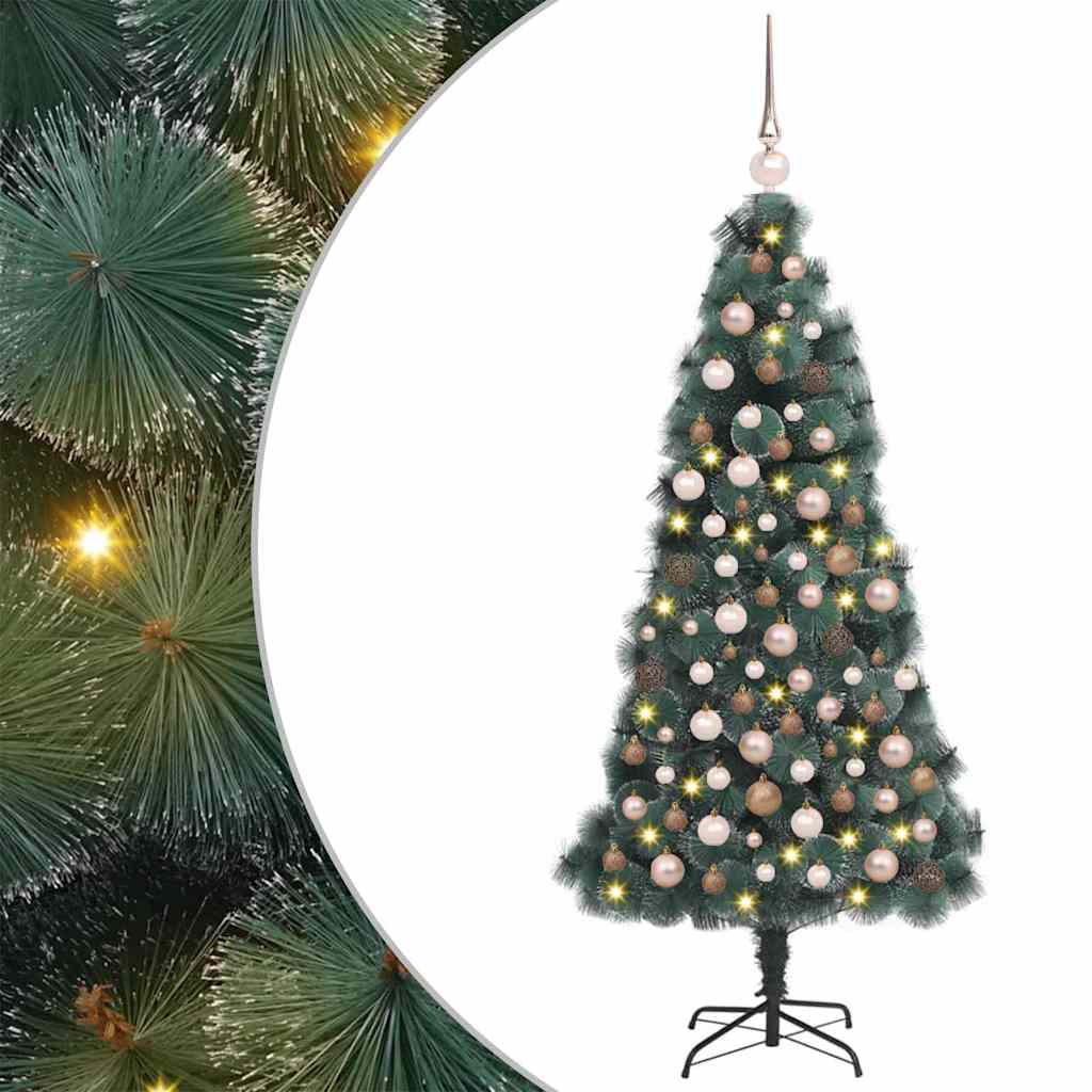 Kunstig forbelyst juletre med kuglesæt Grøn 150 cm PET