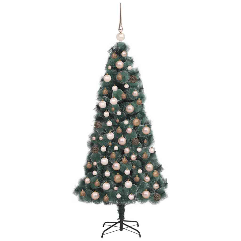 Kunstig forbelyst juletre med kuglesæt Grøn 150 cm PET