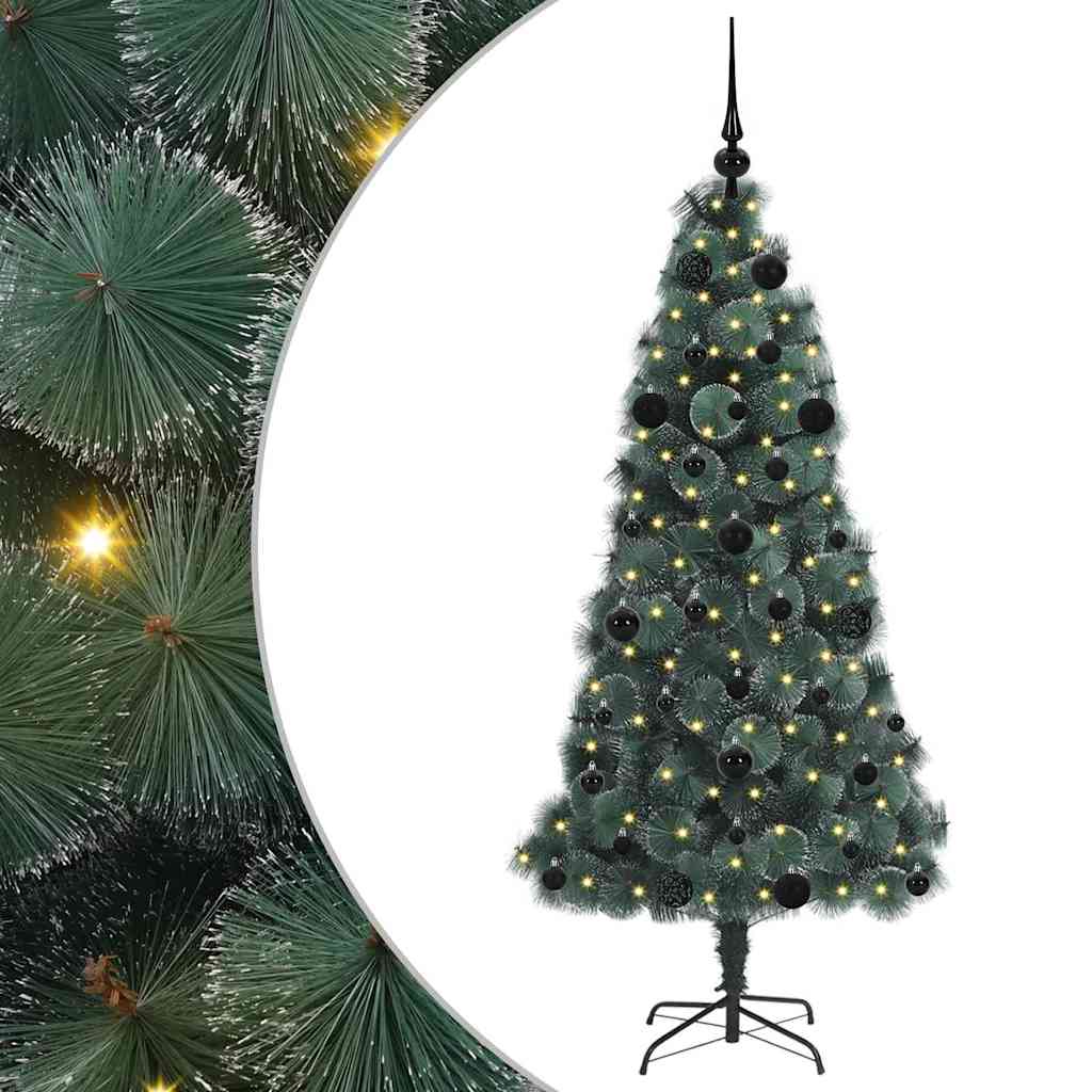Kunstigt præget juletræ med kuglesæt med stativ Grøn 150 cm PET
