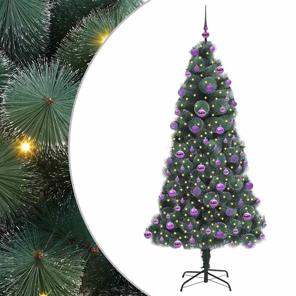 Kunstig præbelyst juletræ med kuglesæt Grøn 210 cm PET