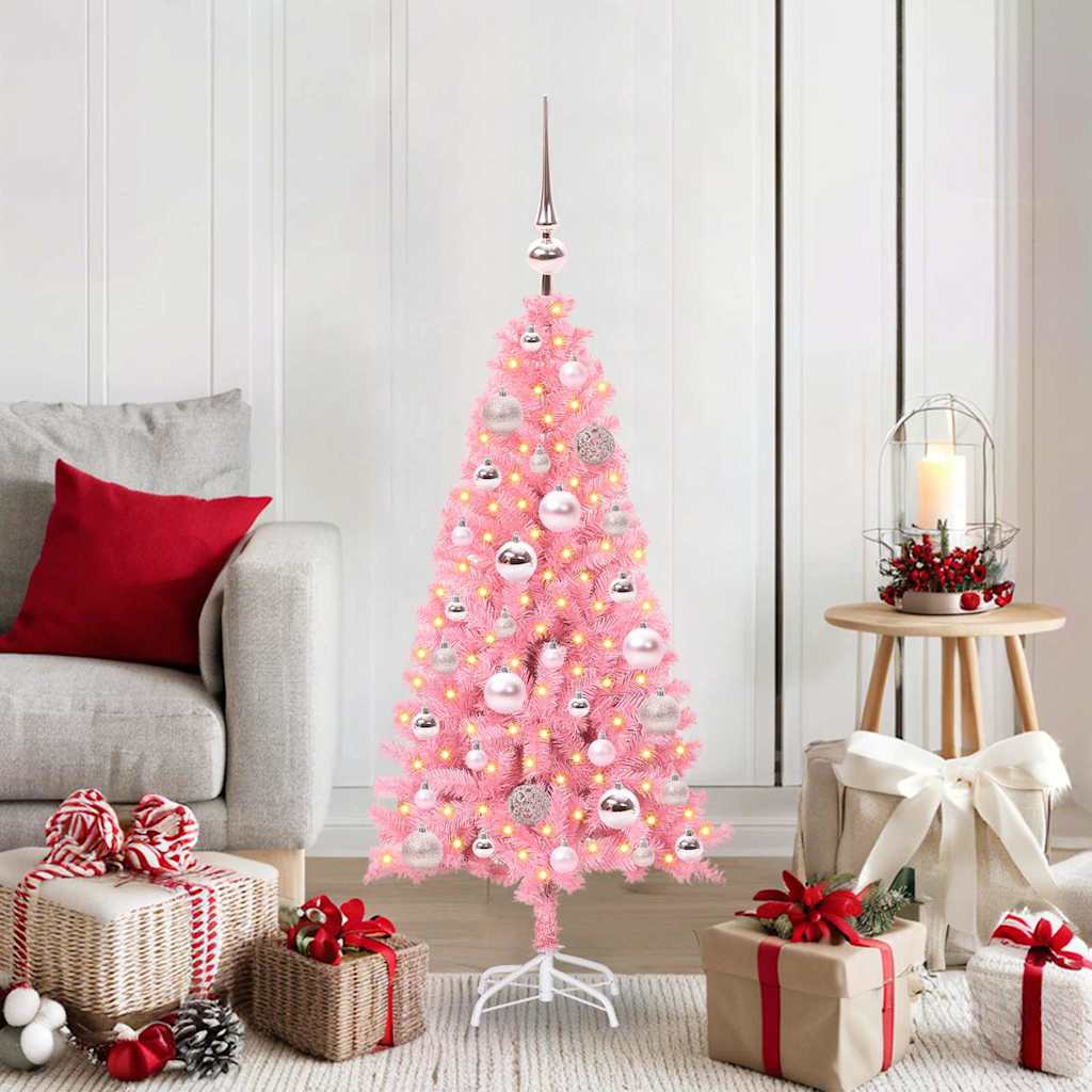 Juletræ med 150 LED'er med stativ Lyserød 120 cm PVC