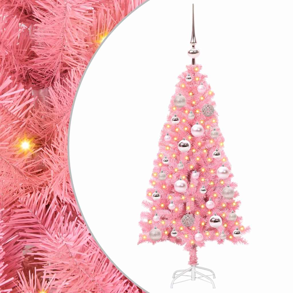 Juletræ med 150 LED'er med stativ Lyserød 120 cm PVC