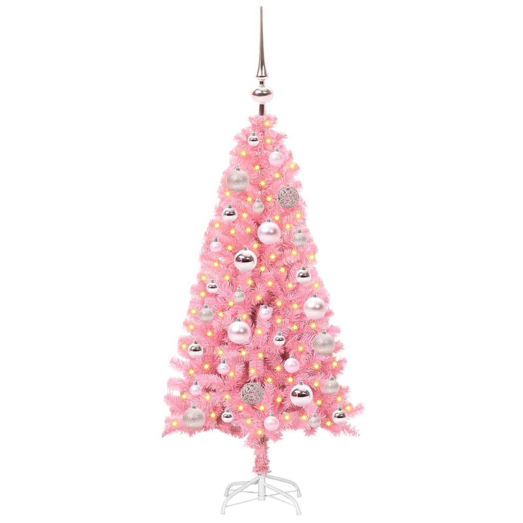 Juletræ med 150 LED'er med stativ Lyserød 120 cm PVC