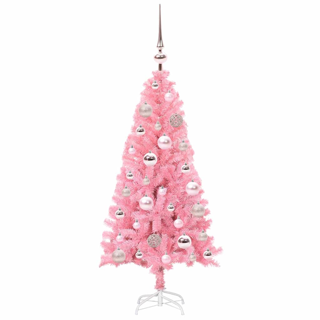 Juletræ med 150 LED'er med stativ Lyserød 120 cm PVC