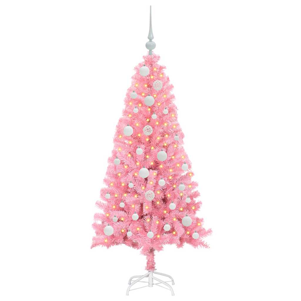 Juletræ med 150 LED'er med stativ Lyserød 120 cm PVC
