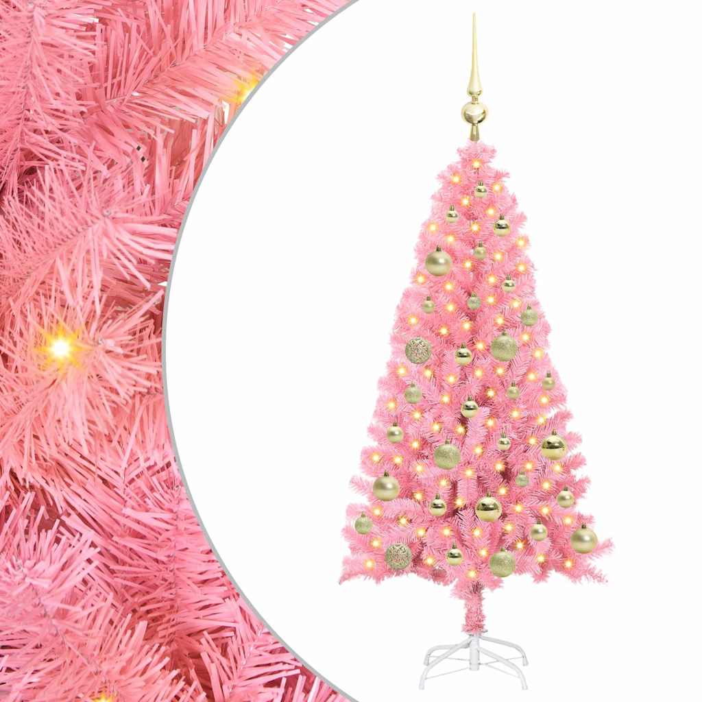 Juletræ med 150 LED'er med stativ Lyserød 120 cm PVC