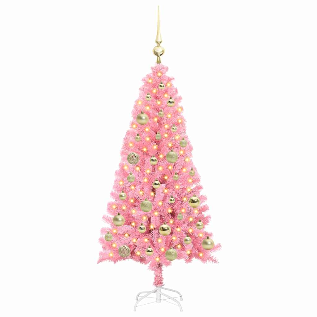 Juletræ med 150 LED'er med stativ Lyserød 120 cm PVC