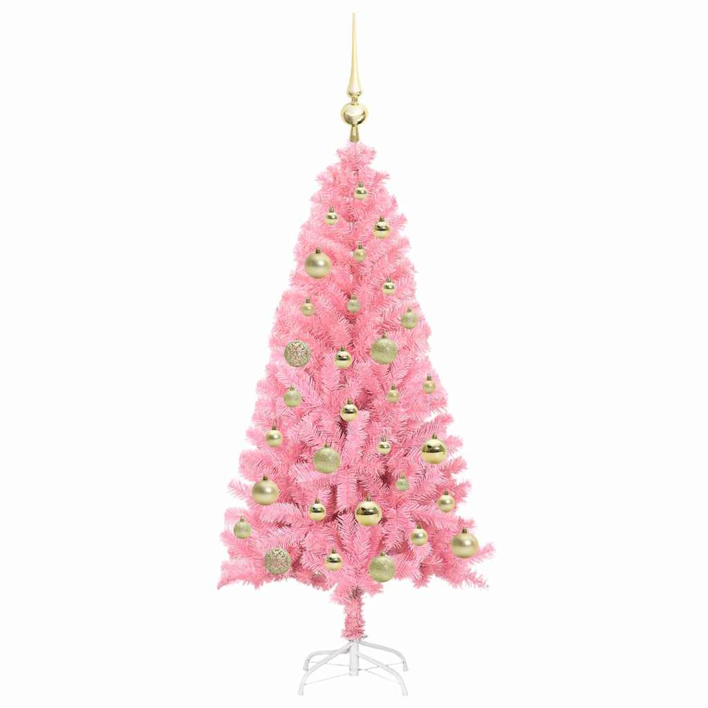 Juletræ med 150 LED'er med stativ Lyserød 120 cm PVC
