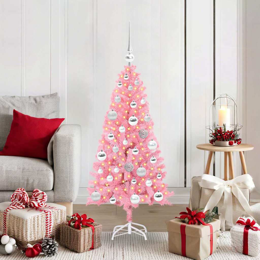 Juletræ med 150 LED'er med stativ Lyserød 120 cm PVC